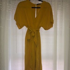 Mustard waist tie jumpsuit.